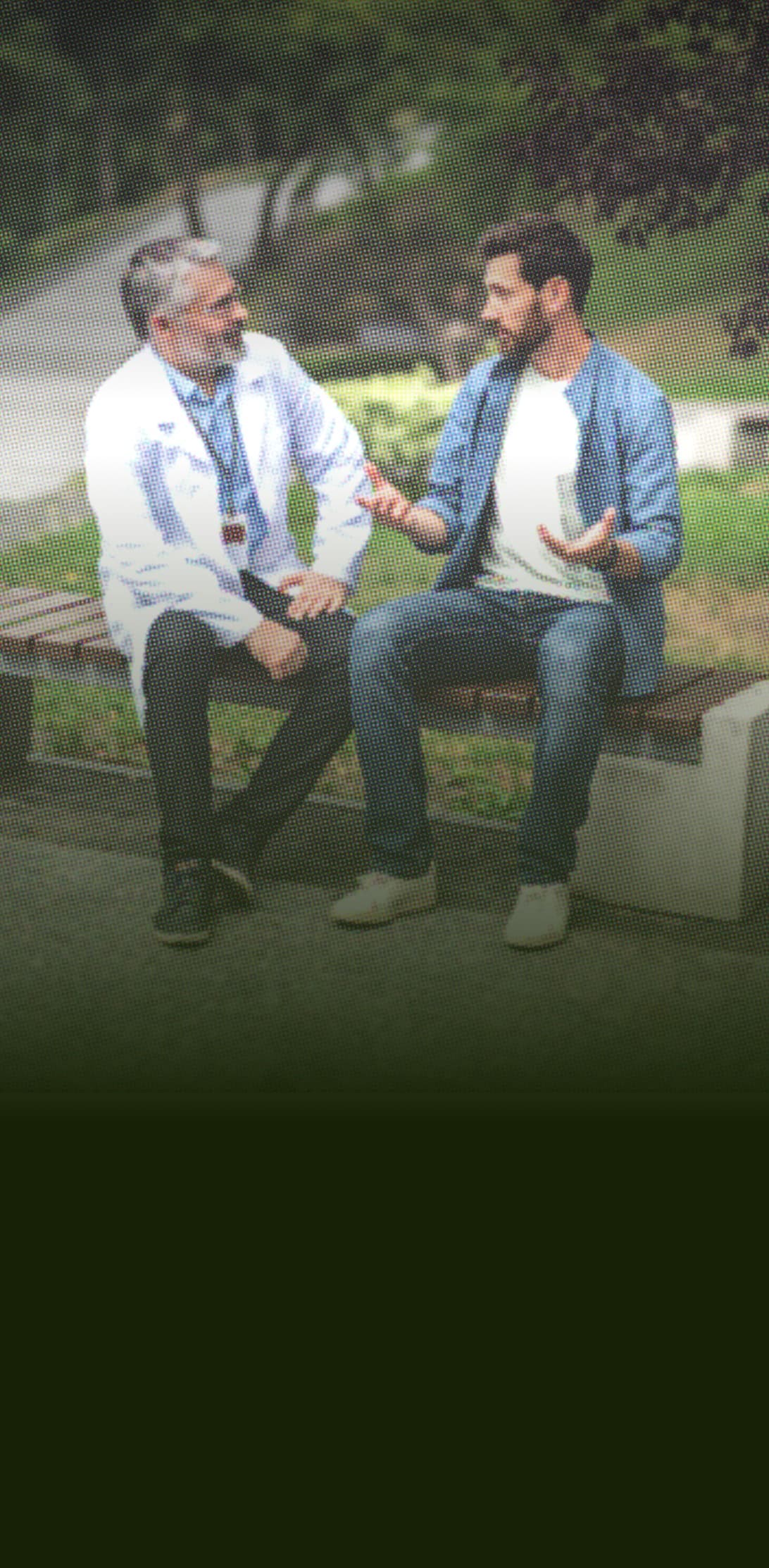 A patient discussing his symptoms with a doctor outdoors