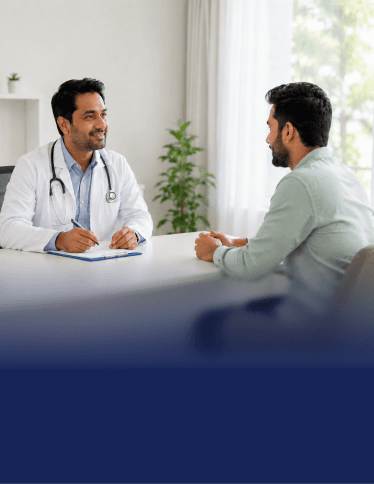 A doctor speaking with a patient during a consultation