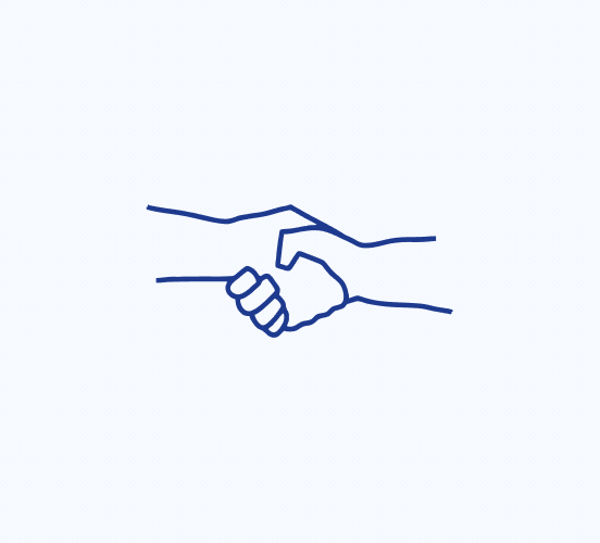 Animated handshake representing a discovery meeting